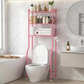 GloTika 3-Tier Over Toilet Storage with Anti-Tilt Safety System - 150lb Total Capacity Metal Bathroom Shelves Including Paper Holder & 4 Hooks, Space Saving Above Commode Organizer (64" H, Pink)