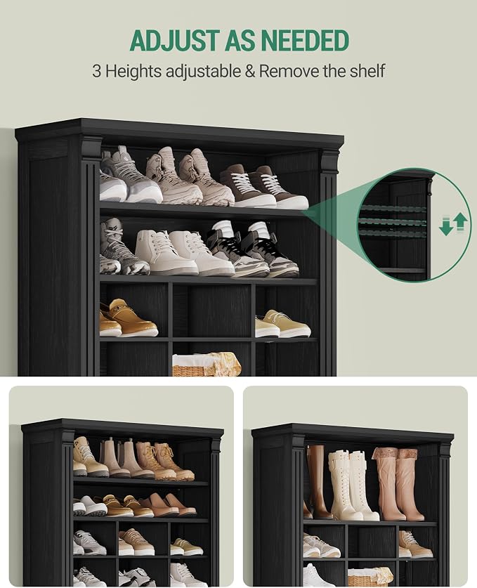 Hzuaneri 13 Tiers Shoe Storage Cabinet, Tall Shoe Cabinet with Cubby, Wooden Shoes Organizer for Closet, 39 Pairs, Shoes Cubby Organizer for Entryway, Hallway, Bedroom, Black SR31004X