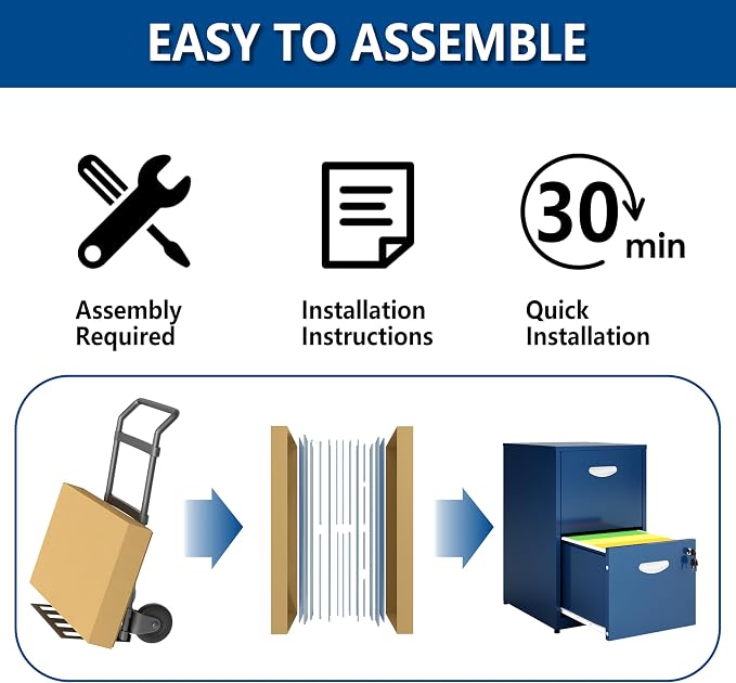 Polup 2 Drawer File Cabinet with Lock, Small Filing Cabinet for Home Office, Metal File Cabinet with Drawers for Under Desk, Blue, Assembly Required