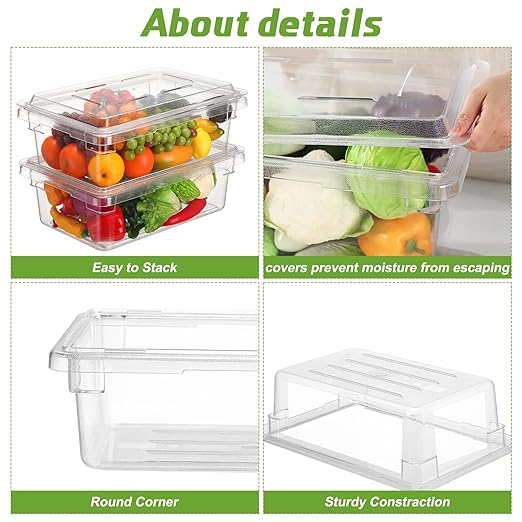 2 Pack 3.5 Gallon Polycarbonate Food Storage Box Commercial Products Food/Tote Box Storage Container with Lid Plastic, Clear, for Restaurant/Kitchen/Cafeteria