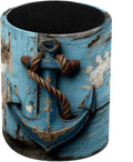 Leather Pen Holder for Desk, Retro Anchor Pencil Cup Pen Organizer Makeup Brush Holder for Office Home Kids Countertop Desk Accessory Storage