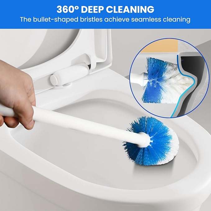 Toilet Brush Refills for OXO Toilet Brush Only 4 Pack Replacement Heads | Toilet Brush Replacement Head for Deep Bathroom Toilet Bowl Cleaning, Blue & White, Nylon & Plastic Material Bristles