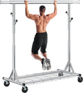 Gewudraw Clothes Rack Heavy Duty 630 LBS Capacity-Rolling Clothing Rack | Clothing Rack with Wheels,Shelf, Collapsible/Adjustable Height/Extendable, Portable Garment Rack For Wardrobe, Bedroom,Chrome