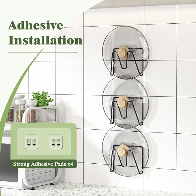 4 Pack Pot Lid Organizer Rack for Cabinet Door, No Drilling