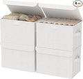 Storage Bin with Lid, Closet Boxes, 4 Pack, White, 10.2x7.9x6.7 In | Fabric Clothing Basket with Cover, Collapsible Stackable Organizer Cubes with 2 Handles, for Closets and Bathroom Vanities