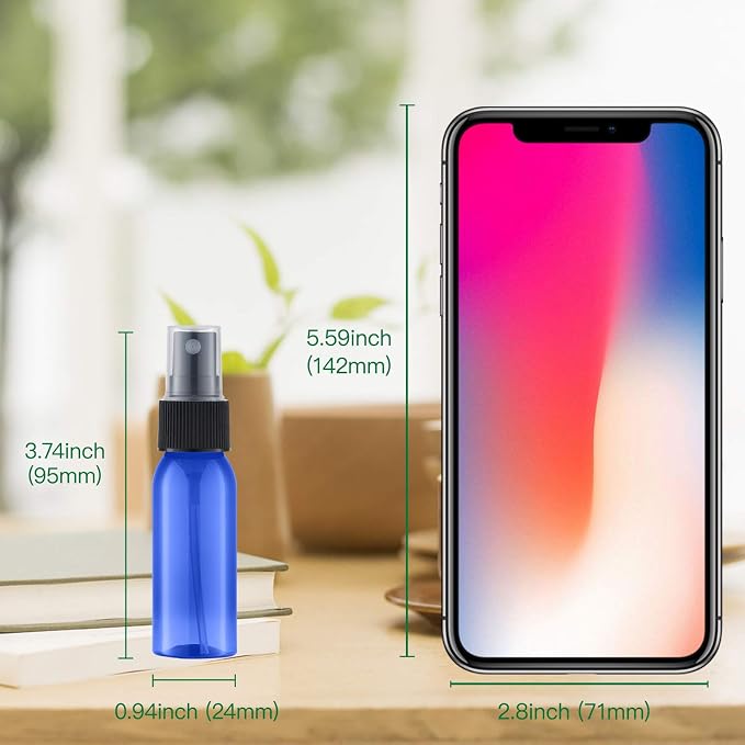 LISAPACK 1oz Small Plastic Blue Spray Bottle (12 Pack) Empty Mini Fine Mist Travel Size Atomizer, Tiny Sprayer for Little Perfume, Water, Cologne, Alcohol, Samples (Cobalt Blue, 30ml)