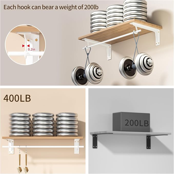 13.5x5.6 in Heavy Duty Closet Rod Support Bracket (White 2 Pack) | 400lbs Capacity Sturdy Wall Mounted L-Shaped Shelf Brackets with Rod Holders for Laundry Room Kitchen bathroom storage