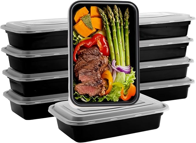 Qewro 10Pack 35oz Meal Prep Containers Disposable Food Storage Containers with Lids, 1-Compartment Food Storage Plastic Stackable To Go Boxes Microwave, Freezer, Dishwasher Safe
