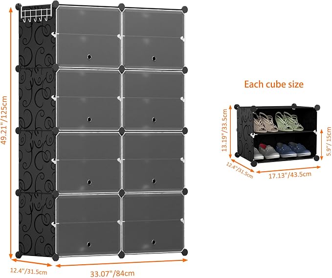 HOMIDEC Shoe Rack, 8 Tier Shoe Storage Cabinet 32 Pair Plastic Shoe Shelves Organizer for Closet Hallway Bedroom Entryway