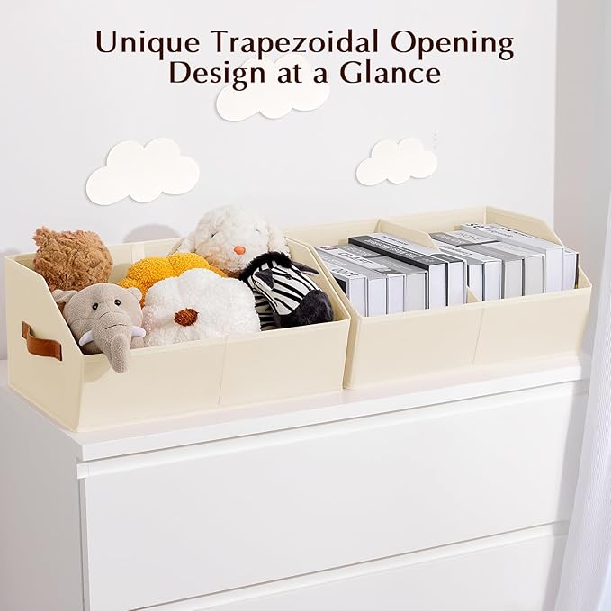 Homsorout Closet Organizers and Storage Bins - 6 Pack Collapsible Divided Trapezoidal Cube Storage Bins Baskets with Orange Handle for Organizing Clothes Blankets, Toys, Books, Towels(Beige)