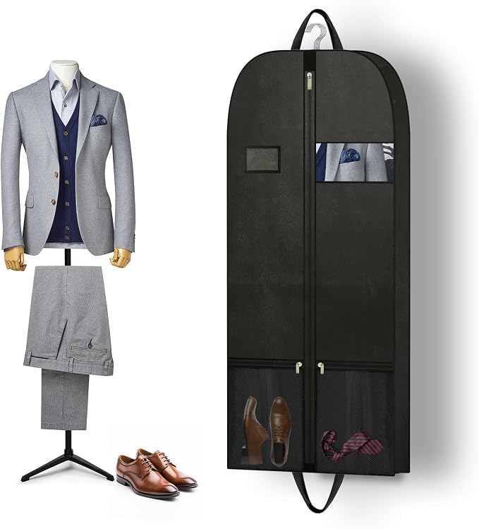 Travel Garment Suit Bag for Hanging Clothes, Suit bags for Closet Storage with Pockets Gusseted Garment bag for Men Suits Shirts Tuxedos Dresses, Suit Cover Bags With Handles and Zipper 54" 2 pack
