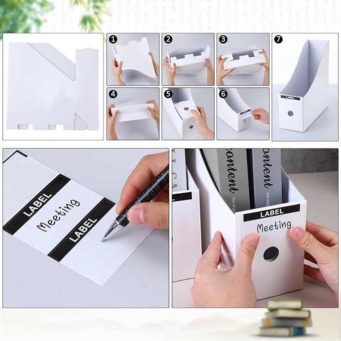 Geyee 50 Pcs Cardboard Magazine Holder Magazine File Holder Magazine Storage Box Document Magazine File Organizer with 50 Pcs Labels for School Office Home Supplies (White)