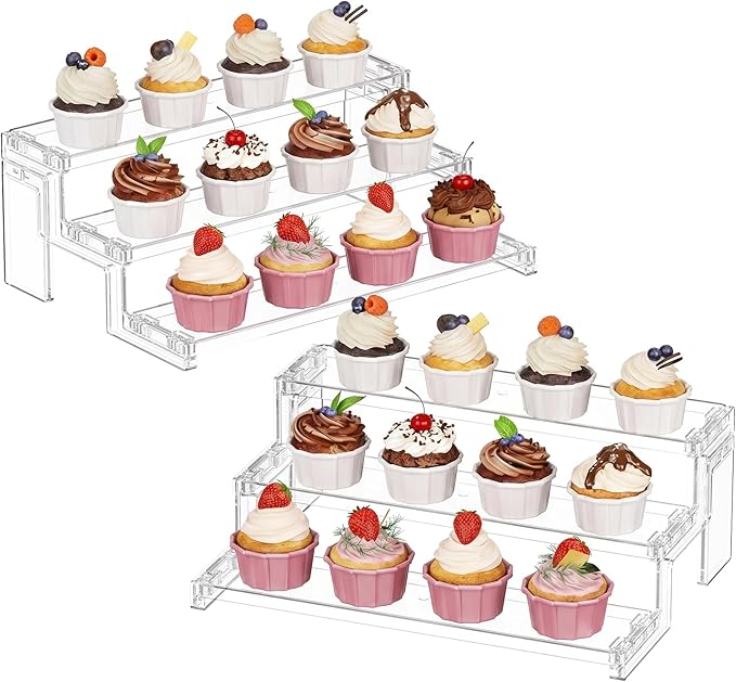 Lifewit Spice Rack, Perfume Cologne Organizer, Cupcake Stand, Tool-Free Assembly, Display Riser Shelf, Seasoning Figurine Makeup Holder, Room Decor, Kitchen Cabinet Storage, Clear, 12in-3 Tier, 2 Pcs