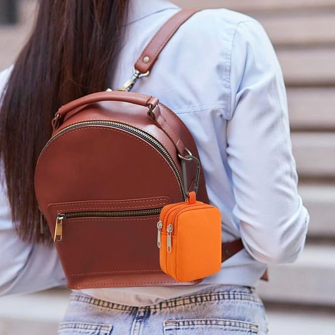 E-Tree Coin Purse with Carabiner Clip, Dual Layer Card Case Holder, Mini Pouch for AirPod Earphone Keychain USB Cable,Wallet, Small Accessories Organizer Bag for Women and Men (Orange)