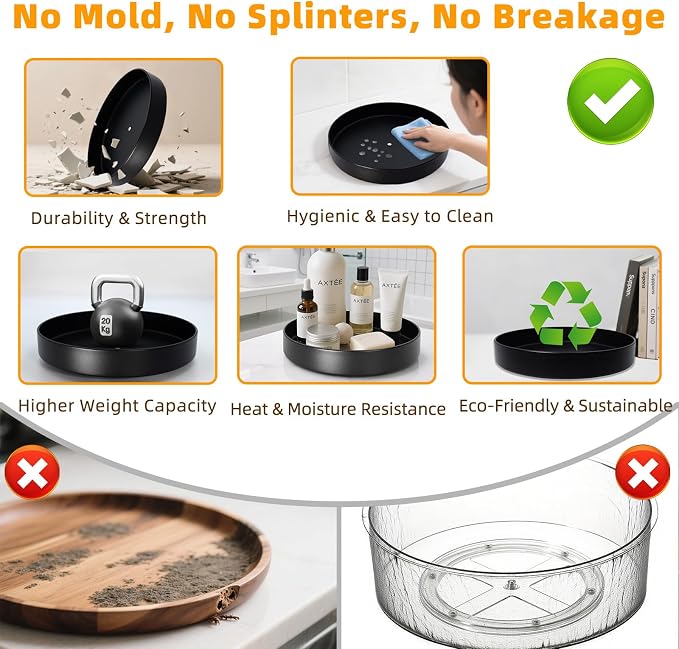 Metal Lazy Susan Organizer, 10 Inch Anti-Rust Turntable for Cabinet, Kitchen, Dining Table, Bathroom – Rotating Spice Rack, Spinner Storage, Round Carousel Organizer for Countertop Black