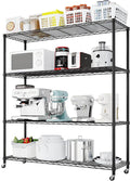Karl home Black 4-Tier Wire Storage Shelving with 2" Wheels, 800LBS | Heavy Duty 800LBS Capacity Metal Shelving Rack on Rolling Wheels, 64.96"H x 46.06"W x 17.7"D for Garage, Kitchen