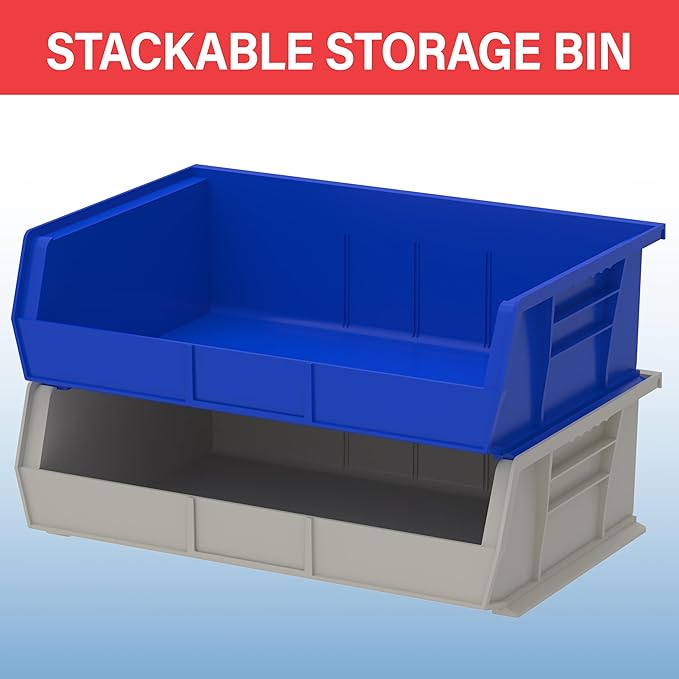 Akro-Mils 30255 AkroBins Plastic Storage Bins, Space-Saving Stackable Bins for Garage, Pantry, Craft Organization, 11" x 16" x 5", Clear, 6-Pack