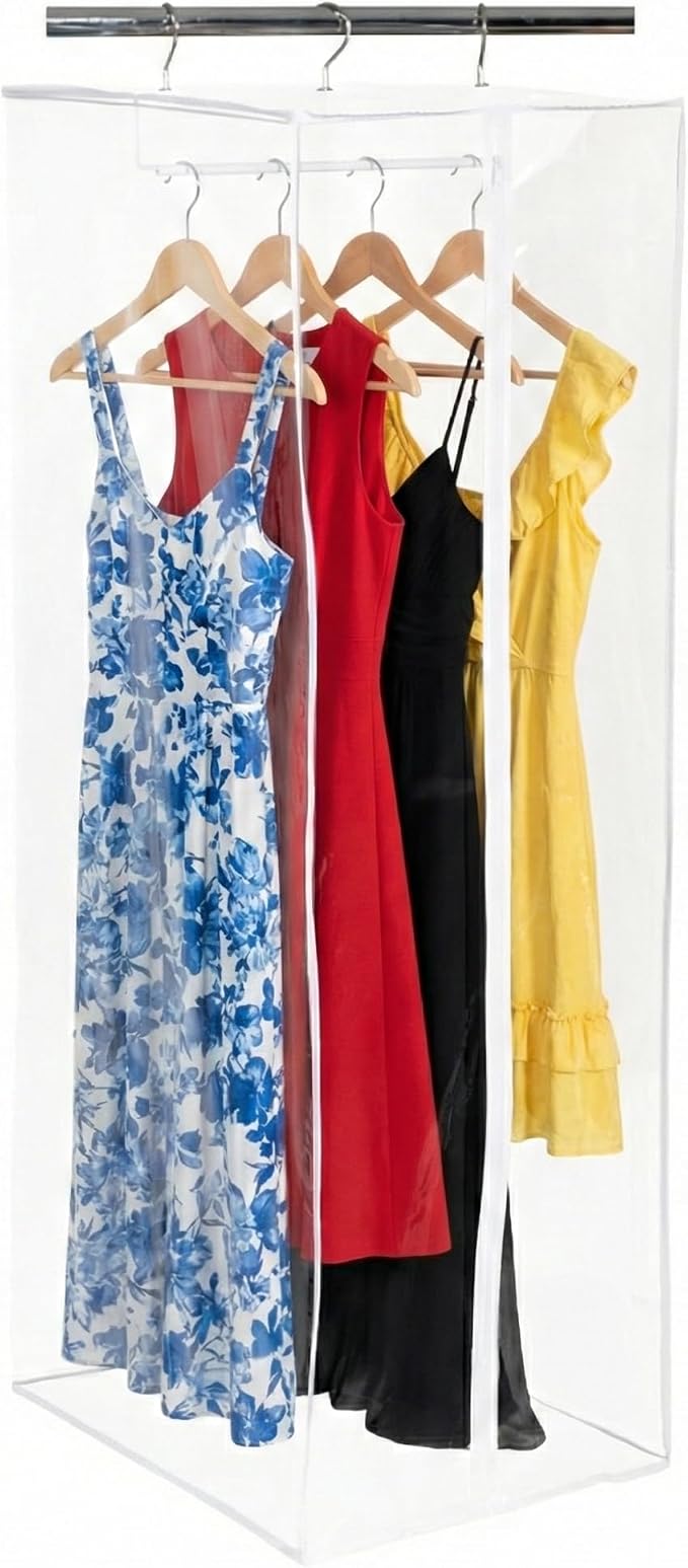 Clear Garment Bag, 60" Hanging Zippered Closet Organizer with Metal Frame – Protects Dresses, Suits & Jackets from Dust and Moisture