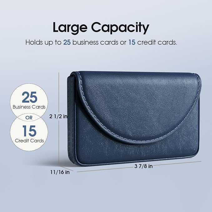 MaxGear Business Card Holder Case, PU Leather Business Card Case, Navy Blue | Pocket Name Card Holder Wallet for Purse, Portable Business Card Carrier with Magnetic Closure, Slim Stylish Men Women Gift