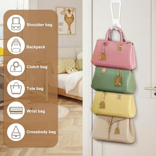 3-in-1 Installation Purse Hanger Organizer Over The Door Metal Hooks for Hanging Over The Door Bag Hanger Holder Rack Purse Organizer Bags Storage with 5 Hooks for Closet