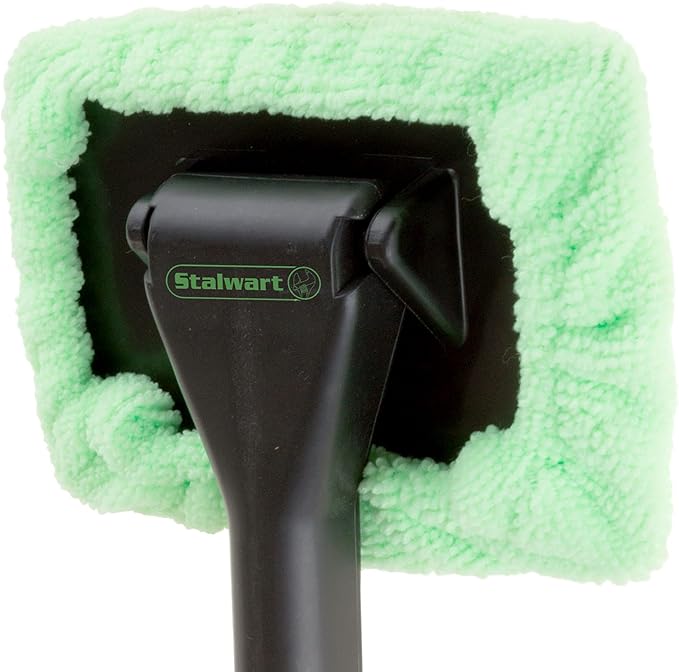 Windshield and Window Cleaner - Machine-Washable Microfiber Cloth Tool on Handle with Pivoting Head for Cleaning Car and RV Glass by Stalwart (Green)