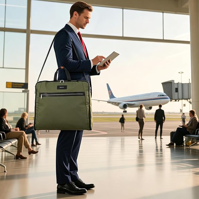 BESMART Garment Bags for Travel, 51" Large Suit Bag for Business Trips | Waterproof,Hangs 3 Suits,Foldable,Wrinkle Free Spacious Luggage Suit Cover,Adjustable Strap,Carry On Flight Approved,Green