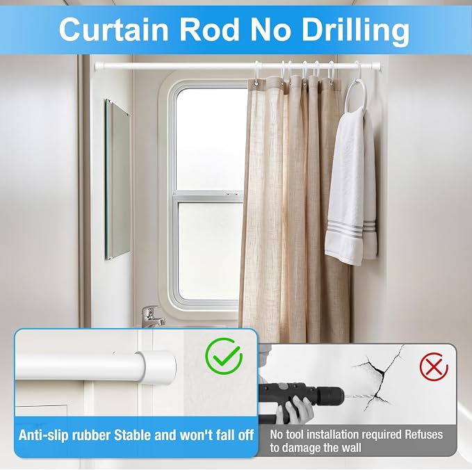 2 Pack Spring Loaded Tension Rod 16-26" Adjustable Curtain Rods No Drill Extendable Spring Rod Tension Curtain Rods For Window Kitchen Shelves Rv Refrigerator And Small Spaces,White