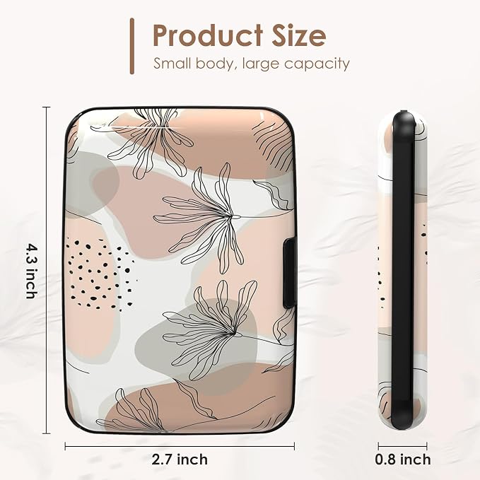 RFID Blocking Credit Cards Holder Mini Wallet Metal Business Card Case, Hard Protector Credit Card Case for Women Men, Abstract Leaf