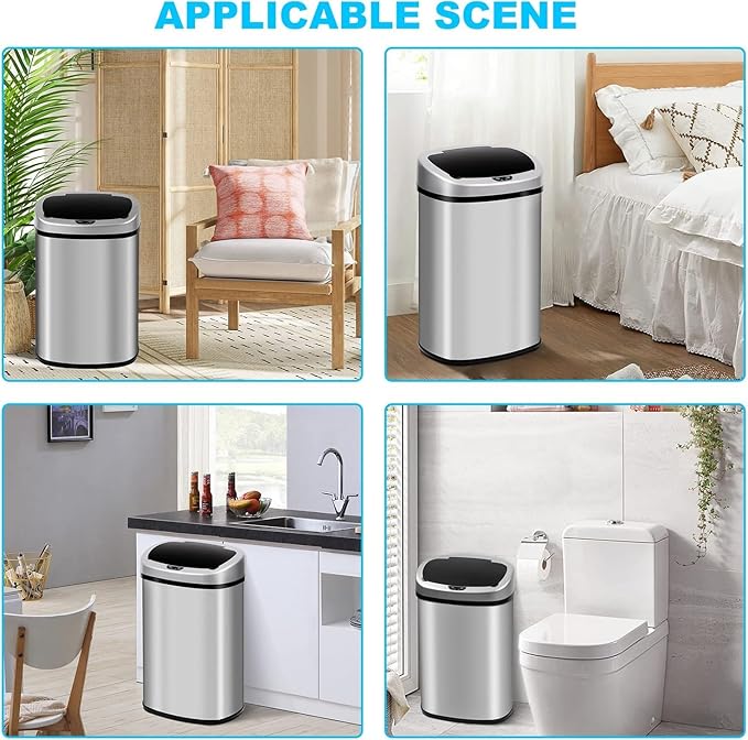 Bigacc Kitchen Trash Can | Stainless Steel 13 Gallon Trash Can | 50L Touch Free Garbage Can with Lid | Electronic Sensor High Capacity Trash Bin for Bathroom Kitchen Office, Silver