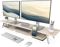 Fenge Dual Monitor Stand, Monitor Stands Riser for 2 monitors, 47.2 Inch Wood Desk Shelf with Storage Organizer and Cable Management for Office Desk Accessories