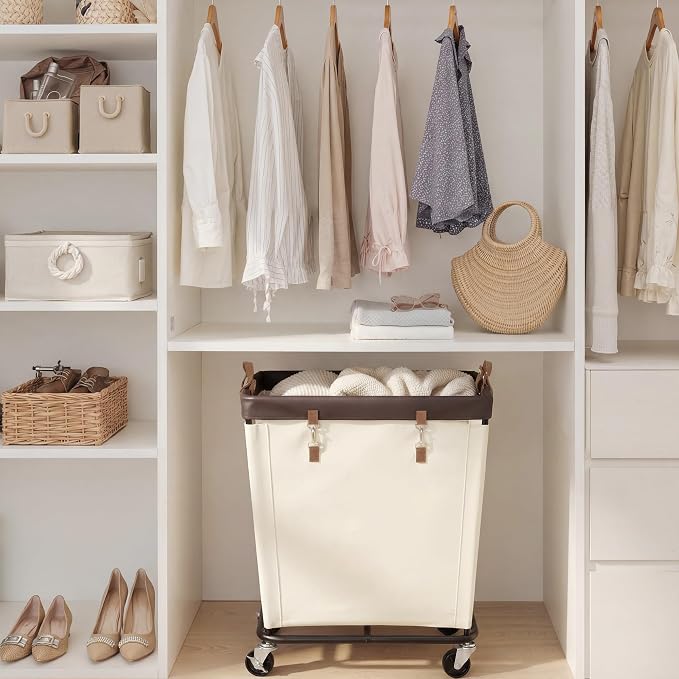 StorageWorks Laundry Basket with Wheels for Clothes, 210L Beige Hamper Cart