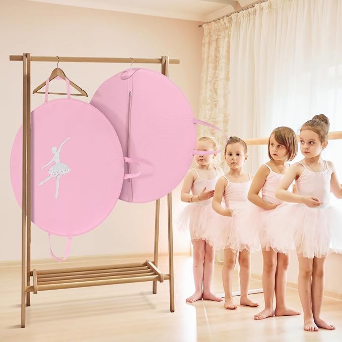 KEEGH 35 inch Girls Tutu Garment Bag Pancake Dance Bag, Pink | Foldable, with Handle Strap, Ballet Tutu Bag, Dance Costume Garment Bag for Hanging Clothes and Dance Competition