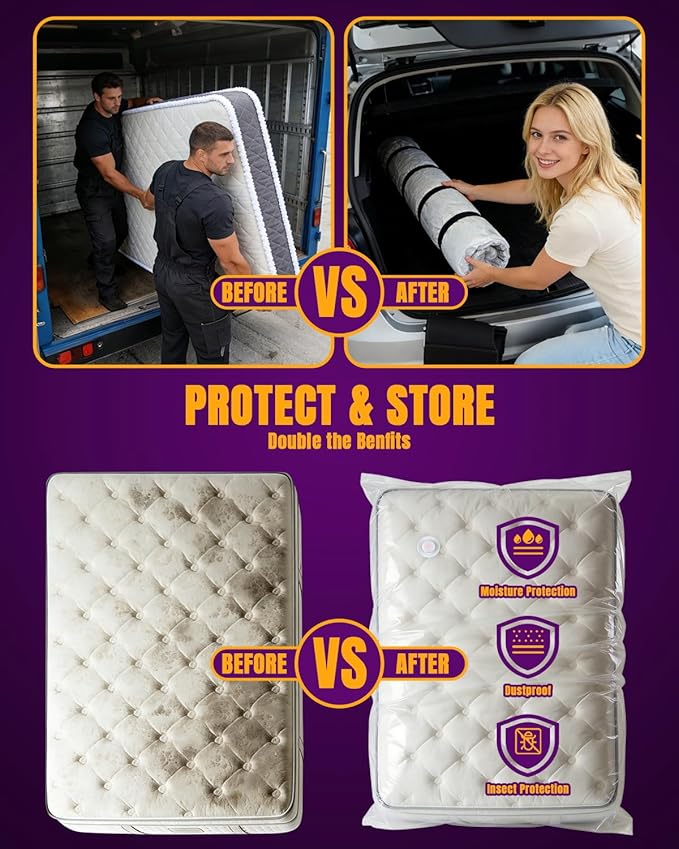XUTAI Mattress Vacuum Bag, Vacuum Seal Storage Bag for Mattress & Clothing – Heavy Duty Reusable Mattress Storage Bag (1 Queen)