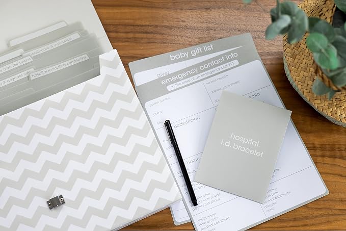 Pearhead Baby Briefcase and Document Organizer, All In One Expanding File Folder, Baby's Paperwork and Records, Newborn Keepsake and Memory Box with Labels, Baby Girl or Baby Boy Gift, Gray Chevron | All In One Expanding File Folder Set, Organize Baby'...