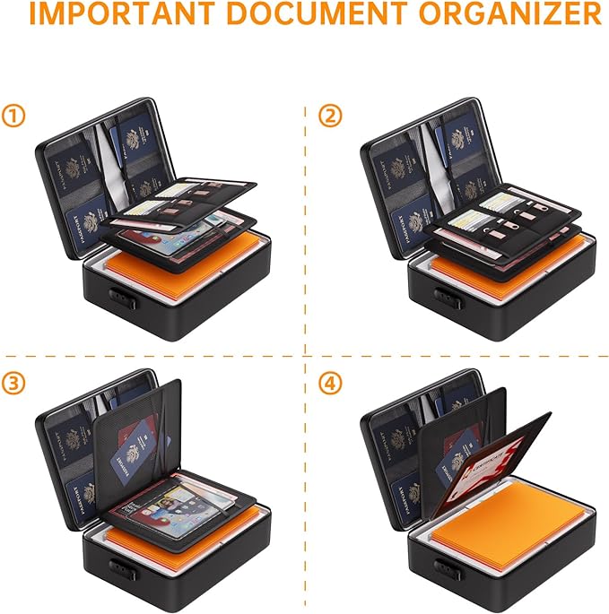 DocSafe 5200°F Document Organizer with Lock, Heat Insulated Fireproof Box | Upgraded 8 Layers File Storage Protection,Water-Resistant,Portable Home Travel Safe for Important Documents and More,Black