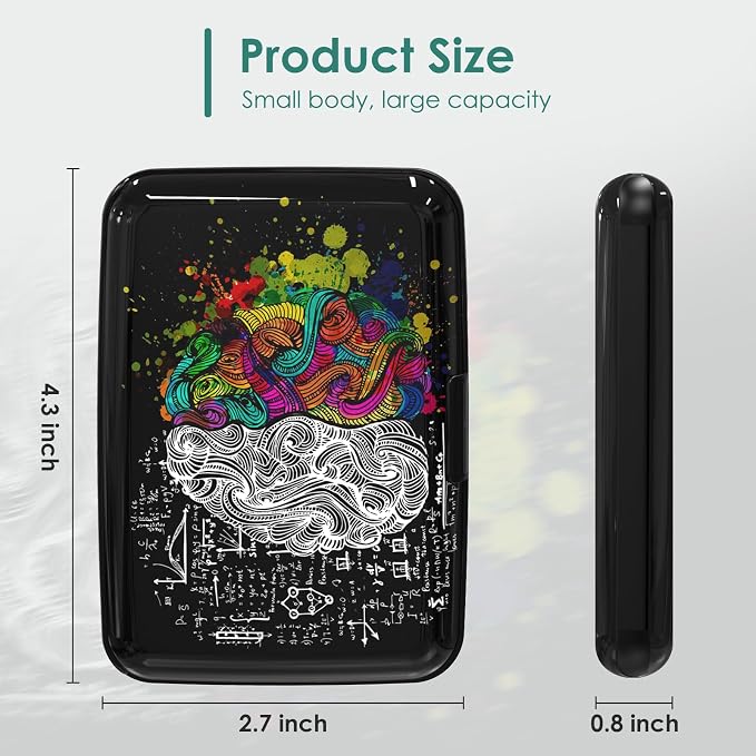 Credit Card Holders, Metal Card Wallet RFID Blocking Slim Aluminum Business Hard Cards Cases for Women Men, Brain Graffiti