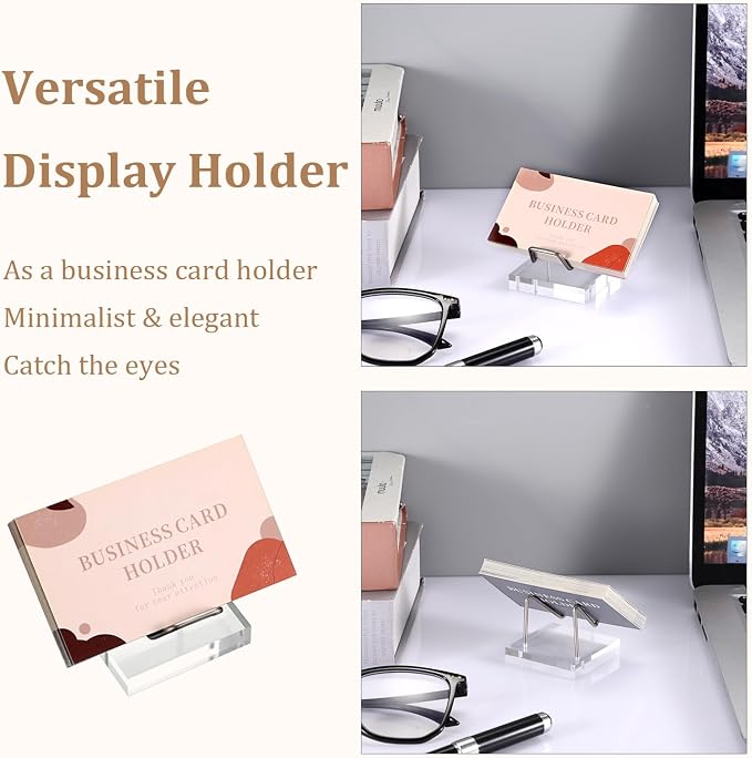 Hipiwe Metal Display Stand with Acrylic Square Base Business Card Holder Clear Acrylic Rock Display Easel for Fossil Coral Mineral Agate