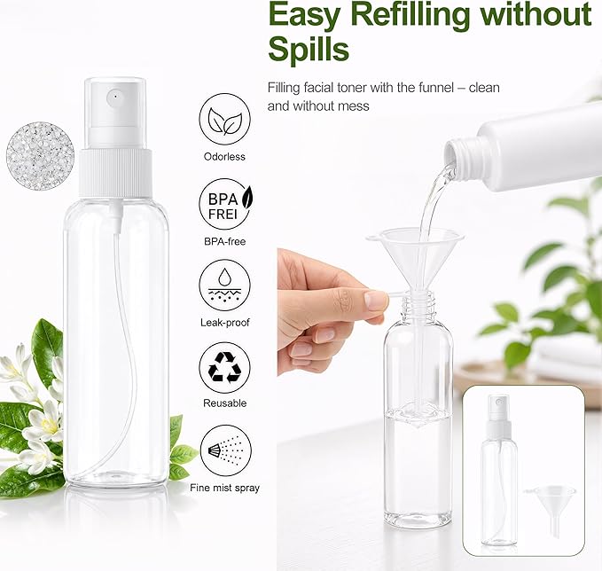 5-Pack Spray Bottles 3.4oz, Small Spray Bottle Empty Clear Plastic Bottle | Clear Plastic for Travel, for essential oils, perfume, cosmetics, cleaning, gardening, skin care, travel leak-proof