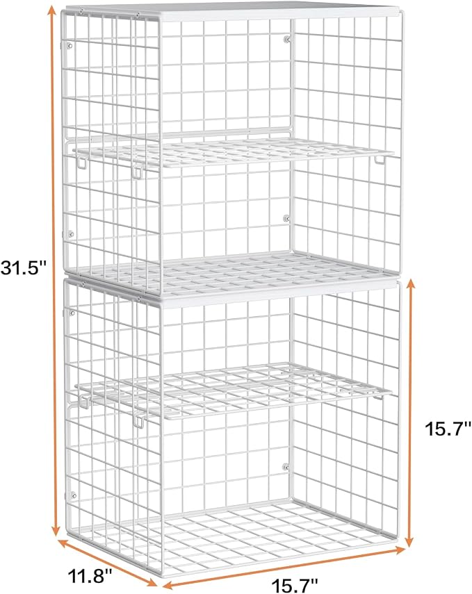 Huxitocan 4-Tier Stackable Closet Organizers and Storage Shelves, Closet Storage Basket with Wood Tops, Adjustable Height Dividers Closet Storage Bins for Home Closet Organizer System, White