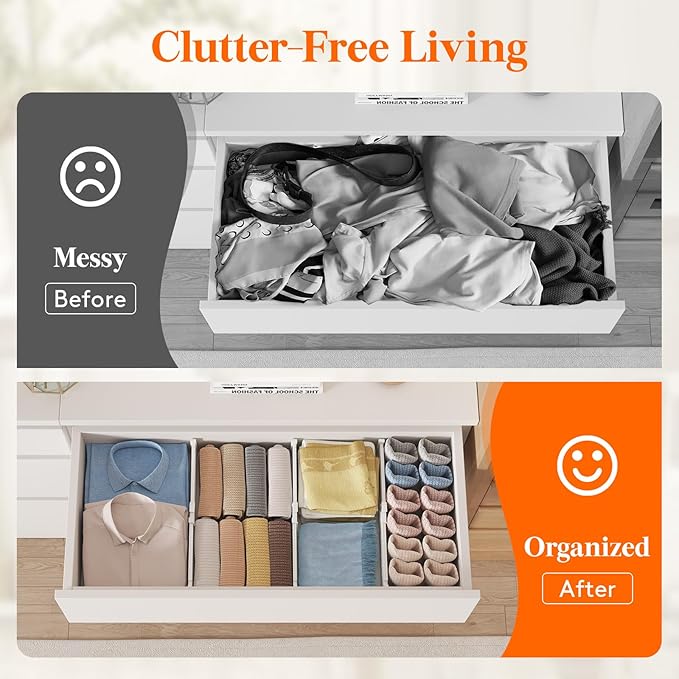 Lifewit 4" Tall 5 Pack Drawer Dividers, 27-42cm/10.5-16.5" Expandable Drawer Divider for Clothes, Adjustable Dresser Drawer Organizers, Drawers Separators for Dresser/Bathroom/Closet/Kitchen White