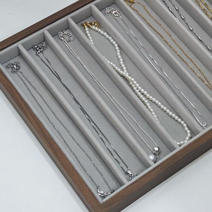 Large Jewelry Trays for Drawers Stackable Velvet Jewelry Display for Vendors Jewelry Drawer Organizer Inserts for Rings Necklace Bracelets Earrings and Studs Earrings (Gray, 10 Grid)