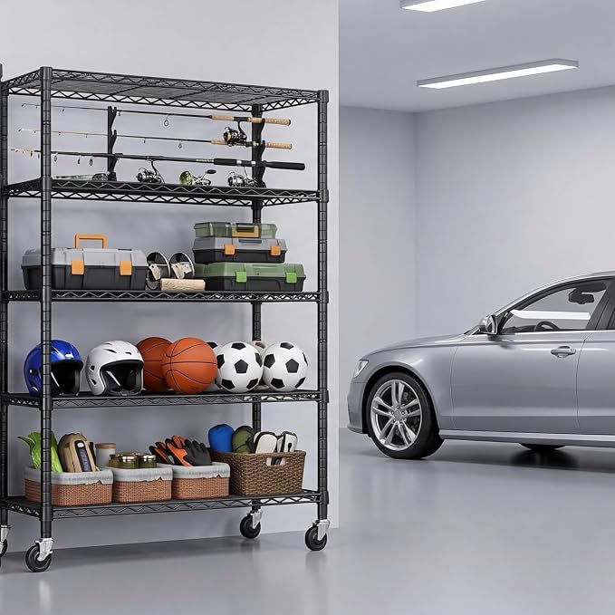 5 Tier Storage Shelves 74" H Wire Shelving Adjustable Metal Shelving,1250LBS Pantry Shelves Sturdy Steel Wire Shelf for Kitchen Commercial Pantry Garage Warehouse,74" H X36 W X14 D, Black