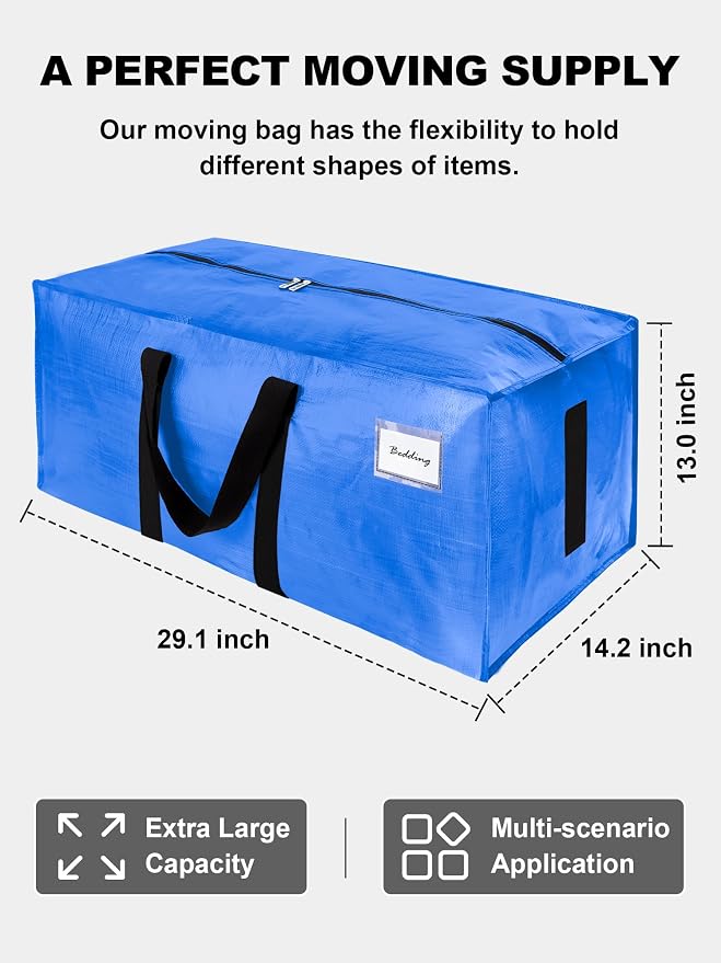 HOMESURE Supports 200lbs Heavy Duty Moving Bags - Strong Zipper & Wrap-Around Handles - Water-Resistant Storage Totes, Durable Alternative to Moving Boxes - 40 Pack - Sky Blue