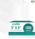 Levex - 3" x 5" (1000 Count) Open End Flat Top - 3-Mil Heavy Duty Clear Poly Bags for Packaging, Shipping, Storage & Food (Bags Do Not Have a Seal or Prints)