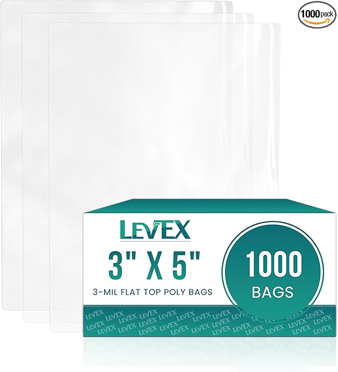 Levex - 3" x 5" (1000 Count) Open End Flat Top - 3-Mil Heavy Duty Clear Poly Bags for Packaging, Shipping, Storage & Food (Bags Do Not Have a Seal or Prints)