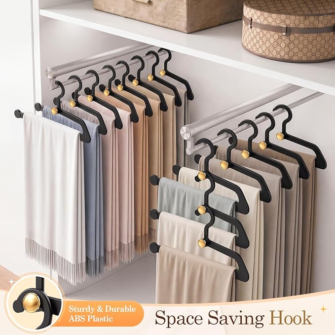 Hangers for Pants 20-Pack, Space Saving Closet Organizer for Jeans Slacks,Non-Slip Hanger for Leggings,Jeans, Slacks, Scarves (Black)