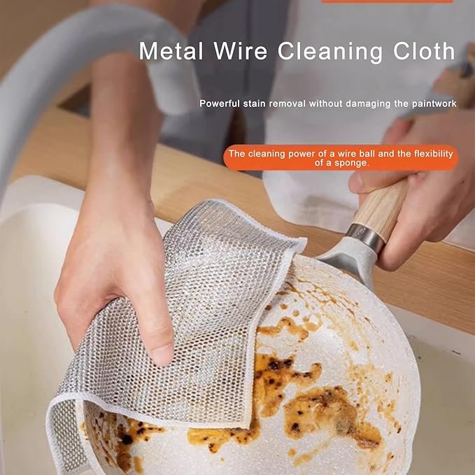 2024 New Non Scratch Wire Dishcloth, Cleaning Cloth，Soft Wire Dishwashing Rags Safe for Non-Stick Cookware, Scrubs & Cleans for Dishes, Sinks, Stove Tops, Easy Rinsing, Durable