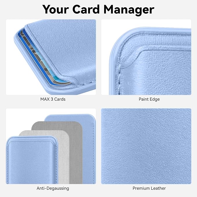 Magnetic Wallet Cell Phone Card Holder for Phone Case with Mag-Safe, Stronger Magnetic RFID Leather Phone Wallet Stick on Series of iPhone 17/16/15/14/13/12 and Pro/Promax, Purple