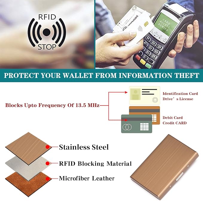 Stainless Steel Credit Card Wallet RFID Blocking Metal Case Pocket Business Card Holder for Women and Men