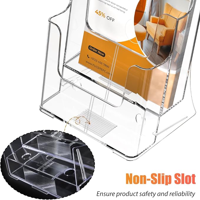 FUCDTEFC Acrylic Brochure Holder 8.5x11 & 4 x9 Inches, Clear 2 Tier Literature Magazine Stand Brochure Display Stand w Removable Divider Universal, Pamphlet Flyer Holder for Wall Mount or Countertop